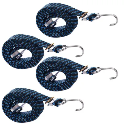 Immagine prodotto di 4 cinghie di fissaggio con ganci, 2 metri di elastico regolabile, colore nero/blu