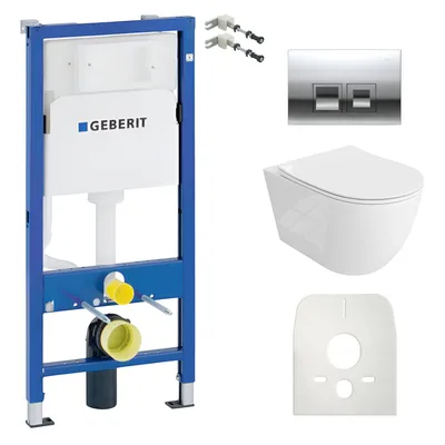 Produktbild von DOMINO Geberit Duofix Basic Vorwandelement + Wand-WC Tiefspül Sinto Grande Becken Weiss Spülrandlos + Bedienplatte Delta 25 für Doppelspülung | Set