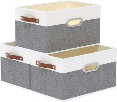 Produktbild von Famanu Aufbewahrungsboxen mit Griffen - Waschbare Stoffbox - 43x30x26cm - 3er-Pack - Weiß/Grau