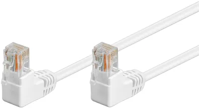 Image de Goobay 96071 CAT 5e câble patch 2x 90° coudé, U/UTP, blanc, 2 m - CCA cuivre mélangé, 2x RJ45 mâle 90° (8P8C)