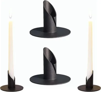 Produktbild von 4 Stück Kerzenhalter, schwarze Retro-Kerze, Esslicht, Dinner, für Wohnzimmer, Esszimmer und Schlafzimmer, Dekoration, Kamin-Dekoration