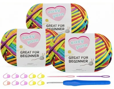 Immagine prodotto di Set di filato per uncinetto, 3 gomitoli da 100g, cotone, adatto per uncinetto da 4 mm, filato tubolare ideale per principianti, perfetto per realizzare amigurumi, motivo arcobaleno