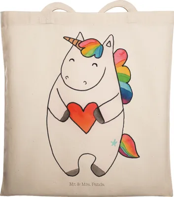 Produktbild von Mr. & Mrs. Panda Tote Bag Einhorn Herz - Transparent - Geschenk, Unicorn, Shopping Tasche, Schultasche, Lustig, Freundin, Einkaufstüte, Einhörner, Laptoptasche