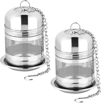 Produktbild von 2 Stück Steinfineer - Infusorfilter - rostfreie Filter für lose Teezubereitung - steiler - feinmaschige Balhafter mit Kettenschlaufe und Abdeckung - wiederverwendbare Filterbeutel