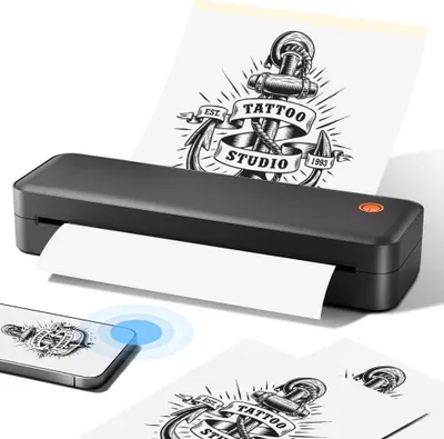 Produktbild von Tattoo-Drucker, SINGES Tattoo-Schablonendrucker mit 20-Stück Transferpapier, Thermo-Tattoo-Maschine für Tätowieren, Schwarz bluetooth Thermodrucker