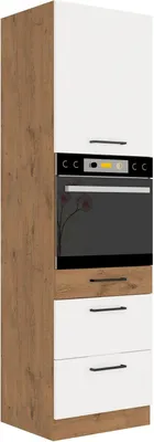 Produktbild von Vigo Hochschrank 60 Eiche Lancelot Weiß Hochglanz Küchenzeile Küchenblock Küche