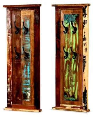 Produktbild von Wandgarderobe 2 Stück aus Altholz, Massivholz, Garderobenpaneel, 38x100 cm