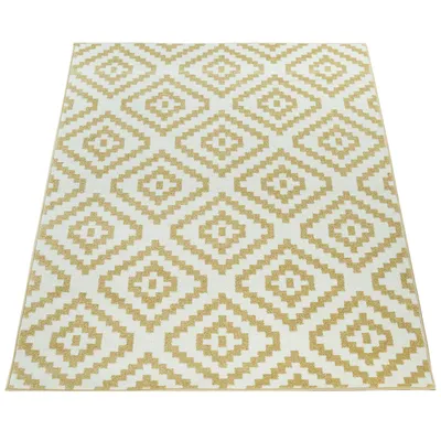 Produktbild von Kurzflor Wohnzimmer Teppich Pastell Geometrisches Ethno Muster Gelb Weiß Grösse 160x220 cm