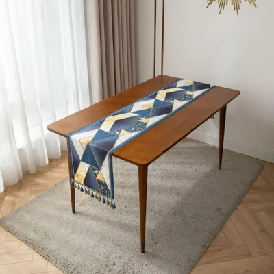 Image de Nappe en polyester, dimensions 35x270 cm, couleur bleue