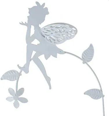Produktbild von Stecker Elfe Fee auf Zweig Metall L44,5cm weiss grau oder rost Garten Deko Pick Stab, Farbe:weiß
