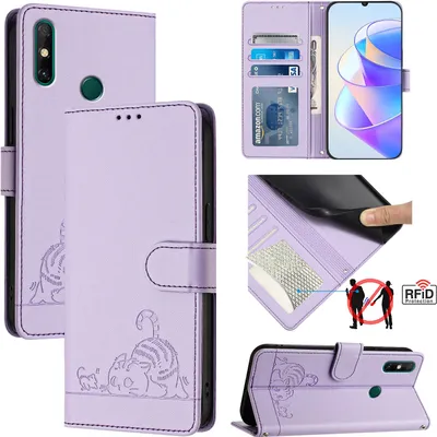 Image de Etui en cuir pour Huawei Y7A/ P Smart 2021, étui à rabat avec fonction stand et portefeuille Violet