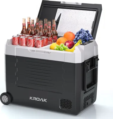 Produktbild von KROAK 55 Liter Kühlbox 12V 24V Tragbarer Mini-Kühlschrank Elektrische Gefrierbox Klein Gefrierschrank für Auto Camping mit Rädern und Griff