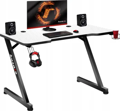 Immagine prodotto di huzaro Black Hero 2.5 scrivania da gioco per PC computer scrivania ergonomica in carbone da tavolo gancio per cuffie porta bevande protezione antiscivolo per i piedi 120 x 60 x 75 cm standard bianco
