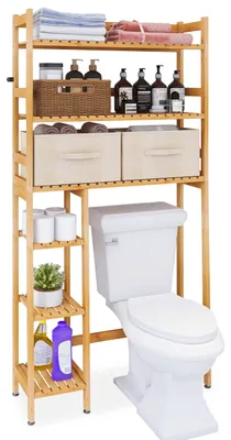 Bambus-Badregal über Toilette, 3 verstellbare Böden, natur