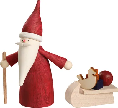 Produktbild von Seiffener Volkskunst - Miniatur Weihnachtswichtel mit Schlitten, 7 cm