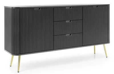 Produktbild von Kommode Porto 2D3S 168 cm Schwarz mit Zwei Türen, Drei Schubladen und Goldenen Metallfüßen