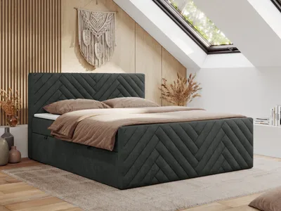 Produktbild von MKS MEBLE Boxspringbett 120x200 mit Bettkasten Matratze H4 - Paris Duo - Dunkelgrau Strukture