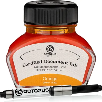 Produktbild von Dokumentenechte Tinte Orange, mit Konverter, zert. nach DIN ISO 12757-2, 30ml
