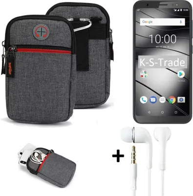 Produktbild von K-S-Trade Gürtel Tasche + Kopfhörer kompatibel mit Gigaset GS185 Handy Tasche Holster Schutz Hülle Handy Hülle grau Zusatzfächer 1x