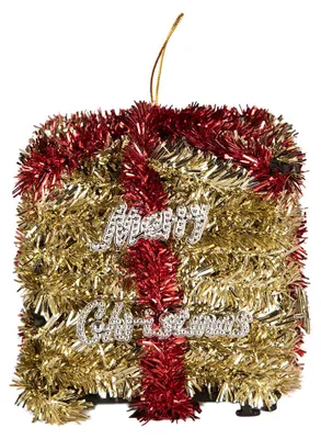 Zdjęcie produktu dla Clayre & Eef – świąteczna zawieszka na prezent, 9 x 9 x 10 cm, w kolorze złotym, z tworzywa sztucznego