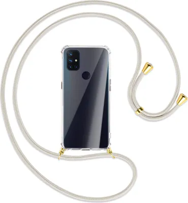 Produktbild von Handykette Backcover-Schutzhülle mit Band (Metall goldfarben) für OnePlus Nord N100 - broken white