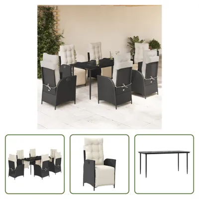 Produktbild von The Living Store 7-tlg. Garten-Essgruppe mit Kissen Schwarz Poly Rattan