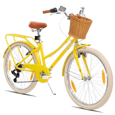 Productafbeelding van KEANO Poppy loopfiets kinderfiets 20/24 inch met stabilisatorwielen, stalen frame, voor meisjes, 7 versnellingen, mandje en bagagedrager