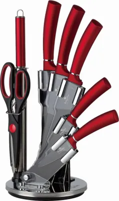 Immagine prodotto di Set di coltelli con supporto, 8 pezzi, BERLINGER HAUS Linea Metallica Borgogna BH-2562N