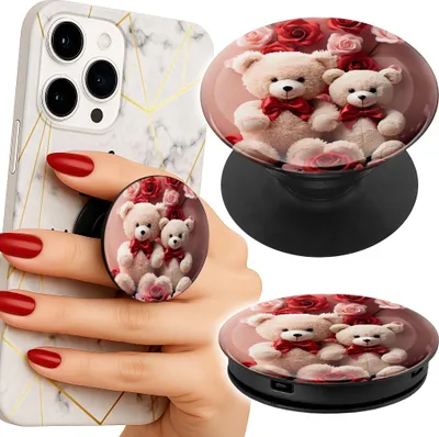 Image de Porte-téléphone/support pour ours Finger Popsocket Love You Hearts Roses
