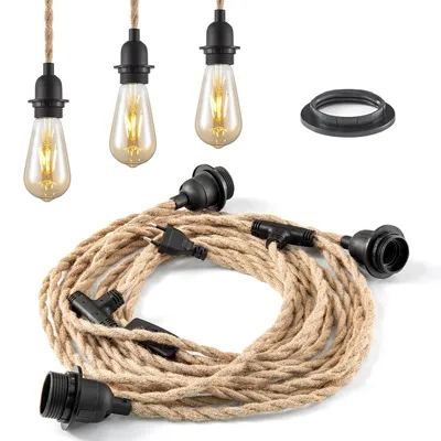 Produktbild von DIY Twine Pendelleuchte-L:750cm H:100cm-3pcs E27 Lichtköpfe