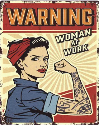 Produktbild von Moritz Deko Blechschild Warning Woman at Work Retro Geschenk-Idee aus Metall Vintage-Design zur Dekoration