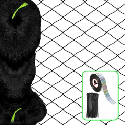 Immagine prodotto di Rete di protezione per uccelli, dimensioni 7,5 x 15 metri, maglia fine da 2,5 cm, colore nero