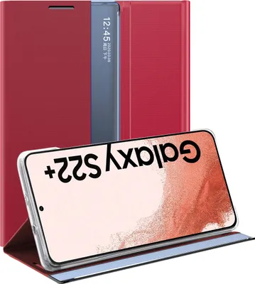 Produktbild von Samsung Galaxy S22 Plus 5G Hülle, Slim Flip Leder Smart View Window Klappetui Schutzhülle mit Standfunktion für Galaxy S22 Plus 5G Rot
