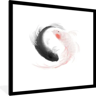 Produktbild von MuchoWow® Gerahmtes Poster Eine Illustration des Yin und Yang Logos mit Fischen 40x40 cm - Poster mit Schwarzem Bilderrahmen Wandposter Rahmen Foto Bilder - Poster - Plakat im Rahmen