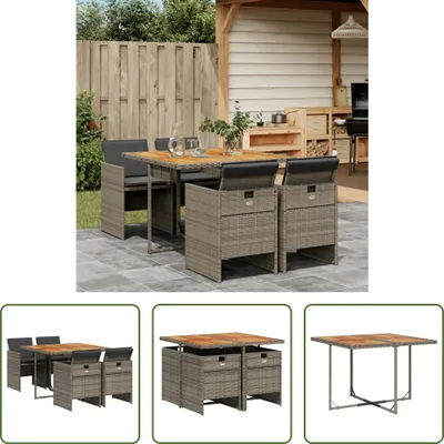 Produktbild von The Living Store 5-tlg. Garten-Essgruppe mit Kissen Grau Poly Rattan