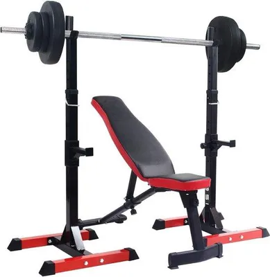 Produktbild von Famanu Squat Rack - Robuste Stahlkonstruktion, 6-fach höhenverstellbar - Schwarz mit roten Akzenten