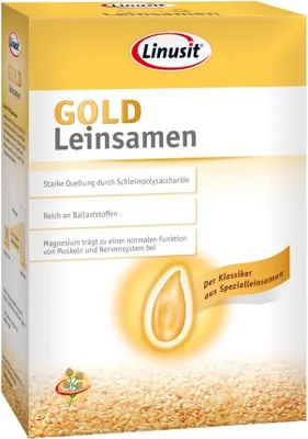 A product box for Linusit Gold Leinsamen (flaxseed).