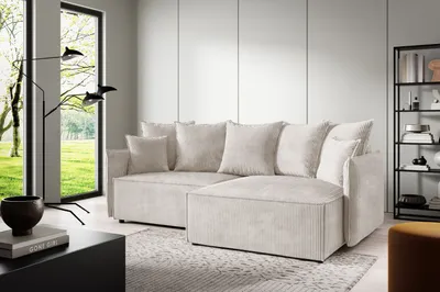 Produktbild von Ecksofas L-Form ANTONIO ABRIAMO POSSO  221x148x70 cm mit Schlaffunktion & Bettkästen, Eckarniutur / Couch in Cord-Bezug -  Hellbeige