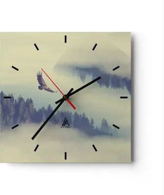 Produktbild von Wanduhr - Quadrat - Glasuhr - Vogel Natur Wald - 40x40cm - Schleichendes Uhrwerk - Lautlos - zum Aufhängen bereit - Dekoration Modern - Wanddekoration aus Glas - C3AC40x40-3853