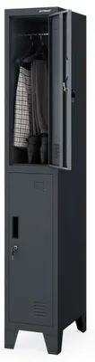 Produktbild von Umkleideschrank Spind BARTEK 2 Abteile Etikettenhalter Lüftungsschlitze | Umkleidespind Schließfachschrank Garderobenspind 172x29,2x45cm Anthrazit