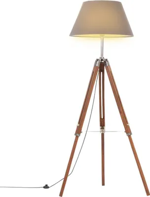 Produktbild von vidaXL Stativlampe Honigbraun und Grau Teak Massivholz 141 cm