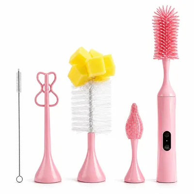 Produktbild von Elektrische Flaschenbürste Baby, 5 in 1 Set mit Silikon Bürstenköpfen, USB wiederaufladbarer Flaschenreiniger für Babyflaschen, Sauger, Trinkflaschen