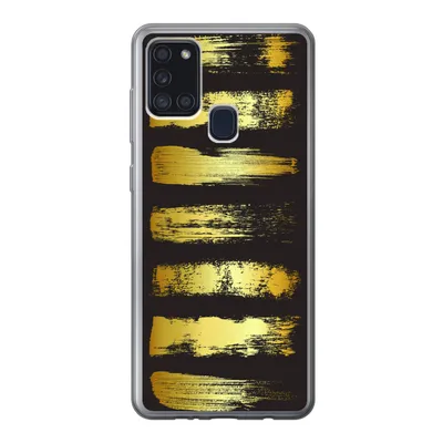 Produktbild von MuchoWow® Handyhülle Schutzhülle Hülle für Samsung Galaxy A21s Goldene Streifen auf schwarzem Hintergrund Silikon Softcase Handy Hülle - Hartschale