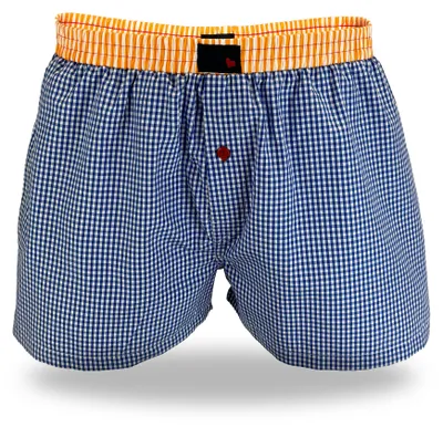 Produktbild von UnaBux Herren Boxershort XL Blau-Weiß Kariert mit orange gestreiftem Bund
