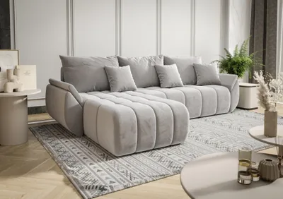 Produktbild von Ecksofa Schlafsofa LOUISE Stoff Monolith Hellgrau Ottomane Links