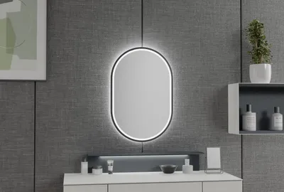 Produktbild von LED-Badspiegel 8144 2.0 oval - Aluminiumrahmen - Schwarz, matt - Sandgestrahlt - Größe wählbar, Spiegel Maße:40x60cm