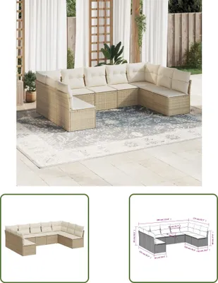 Produktbild von The Living Store 9-tlg. Garten-Sofagarnitur mit Kissen Beige Poly Rattan