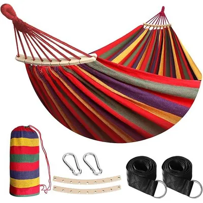 Produktbild von H?ngematte Garten Langlebige H?ngematte mit Abnehmbaren Holzstange,Tragbaren Bequeme Stabh?ngematte mit Gš¹rtelzubeh?r Tragetasch fš¹r Innen/Draussen Terrasse Garten Strand