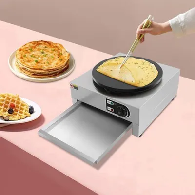 Image de Machine à crêpes électrique - Puissance de 3000 W, diamètre de 40 cm, plaque de cuisson en acier inoxydable et en fonte