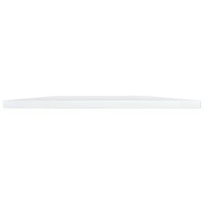 A white shelf is shown from the side against a white background.